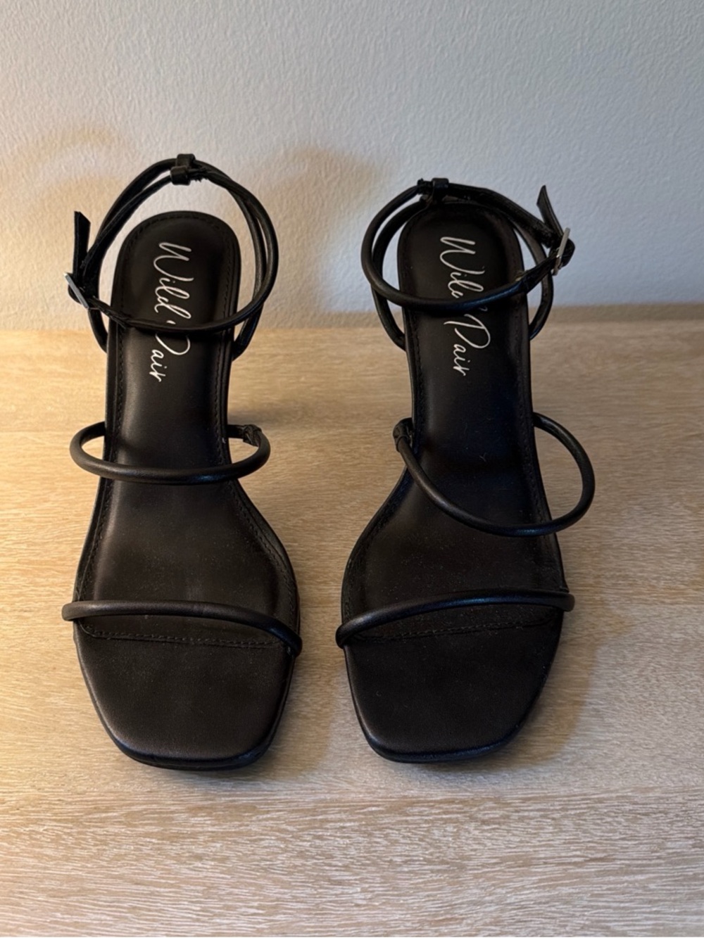 Wild Pair Black Strappy Square-Toe Heeled Sandals With Ankle Strap